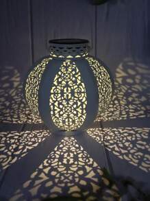 1pc Solar Powered Iron Hex Lantern, Vintage Style Decorative Lantern, Multi-Color, Suitable For Garden, Yard, Path - Waterproof, Hollow Floral Pattern Shadow Fall Decor House Decor Outdoor Decor