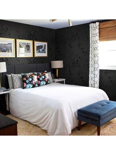 1Roll10M Zwart Wallpaper Peel Stick Bloemen Embossed Contact Paper 17.7inch 393.7/196.8/118.1/39.3inch Removable Textured Flower Self Adhesive Thicken Countertops Cabinets view 5