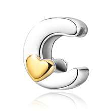 925 Silver Plated Heart Shaped Letter A-Z Pendant Charm, Smooth Letter Necklace A-Z Provides Multiple Choices. Ideal For DIY Bracelet And Necklace. Gold Heart Initial Letter Bead Pendant, Great Jewelry Gift For Women.