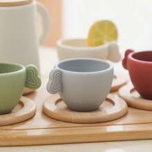 圣诞装饰 1 套婴儿角色扮演茶具套装、硅胶茶壶、木制杯垫、防漏儿童茶具玩具 - 彩色 - 查看 6
