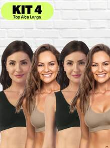 Kit 4 Basic Top Bras Without Pads Comfortable Wide Strap Bras - Nhiều màu - Xem 1