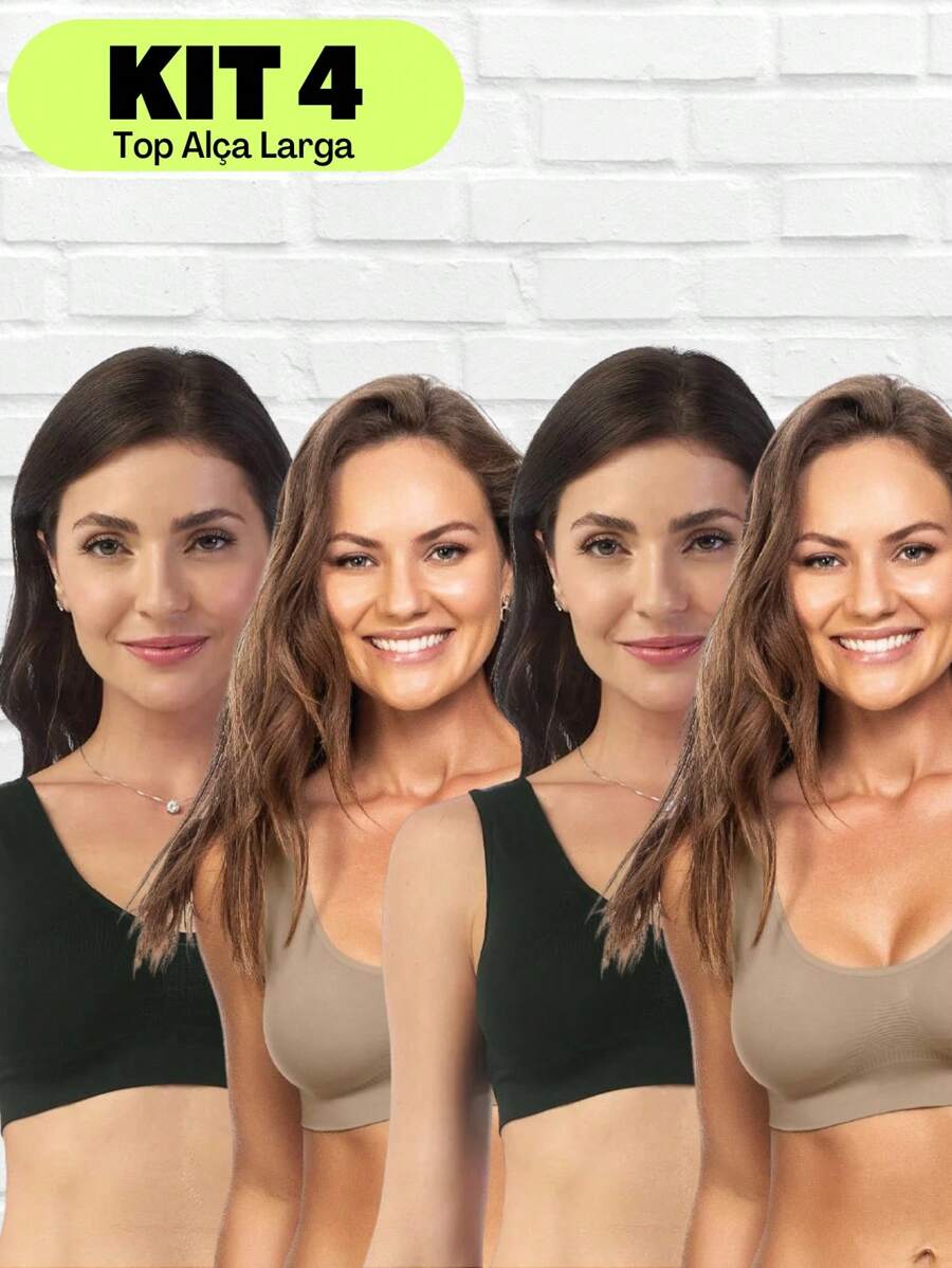Kit 4 Basic Top Bras Without Pads Comfortable Wide Strap Bras - Nhiều màu - Xem 1