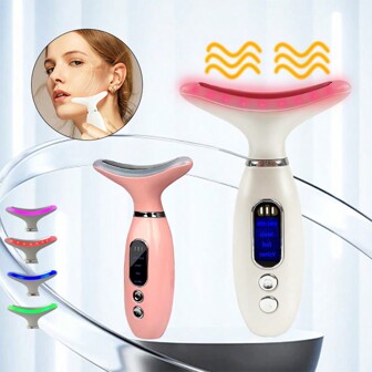 DENGXUN 1个可充电便携式手持颈部美容仪，热敷，面部和颈部美容按摩器，家用电动面部和颈部按摩美容仪，面部和颈部理疗，LED光子疗法抗皱双下巴去除器，适合居家或旅行使用，护肤工具家用面部护理仪，女士护肤好帮手，圣诞节和情人节的绝佳礼物之选