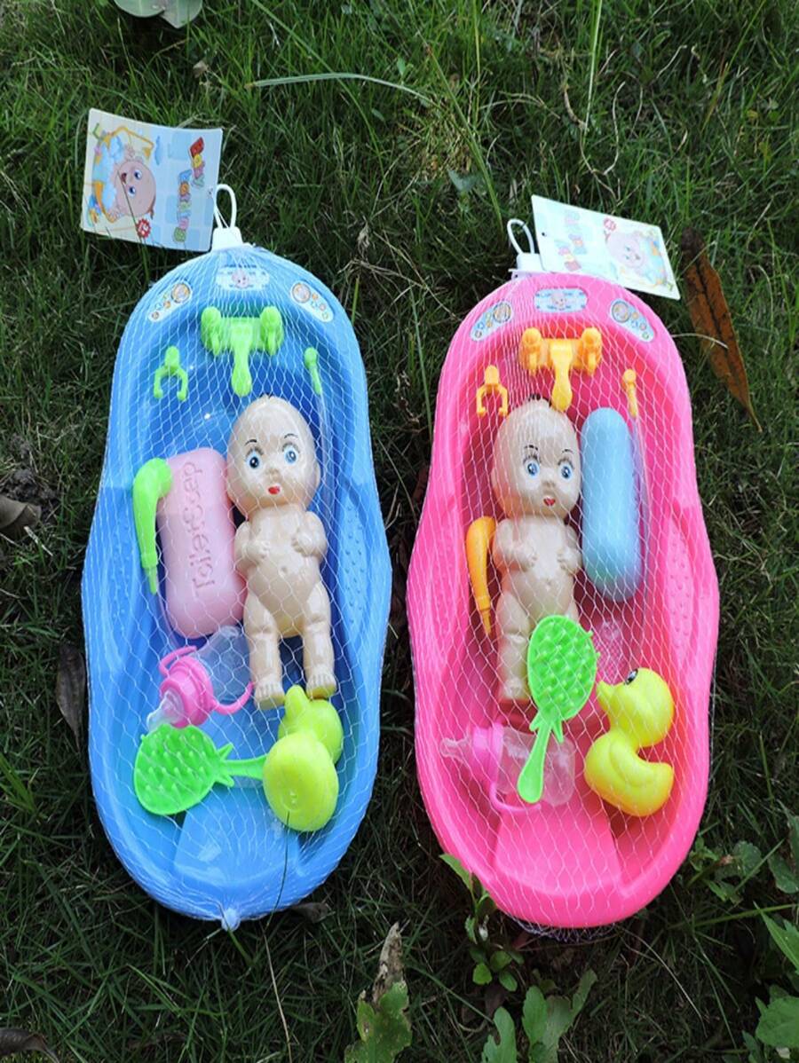 Bathing Duck Doll Set, Includes Bathtub Toy, Children Bathroom Beach Swimming Pool Water Play Accessories (Assorted Color) - Pink - View 1