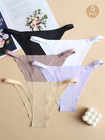 5-pack bikini sömlösa komforttrosor för kvinnor: Mjuka och andningsbara underklädesset ihåliga trosor, sexiga närabyxor med låg midja