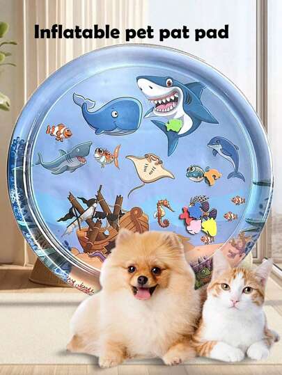 1 pieza Estera para chapoteo de mascotas, cama de verano para gatos, cama de verano para perros, juguete de entretenimiento para mascotas, cama de agua inflable y con agua como entretenimiento para mascotas, sensor de agua para gatos, almohadilla de enfriamiento para gatos, estera con sensor de agua para gatos y perros, fresca y cómoda, juguete para gatos adecuado para el verano, adecuado para el juego de gatos (adecuado para 1 kg~25 kg, recorte las uñas antes de usar, un masticado excesivo puede provocar fugas o roturas)