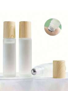 Vial de cristal esmerilado rellenable, botella de aceite esencial, botella de rodillo con bola de acero inoxidable, tapa de grano de madera, botella de perfume de viaje vacía (0.17/0,34 onzas, 5/10ml) Organizador de viaje, esenciales de viaje para la playa, vacaciones de verano, vuelta al colegio - Multicolor - Ver 3