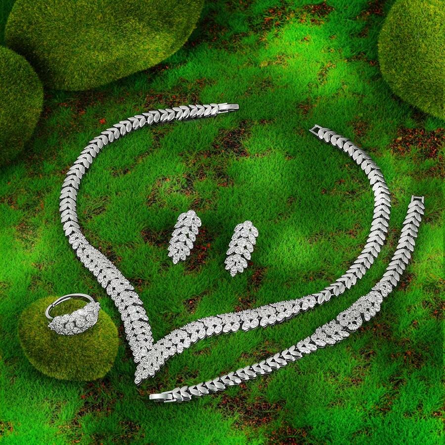 Thời Trang Nữ Trang Sức Cô Dâu Với Vòng Cổ Tròn AAA Cubic Zirconia Cho Tiệc Cưới - trắng - Xem 1