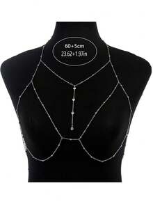 1pc Fashionable Crystal Beaded Body Chain Necklace - Silver - View 3