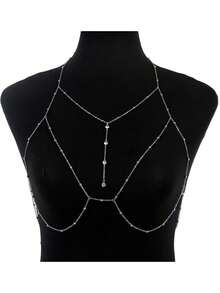 1pc Fashionable Crystal Beaded Body Chain Necklace - Silver - View 2