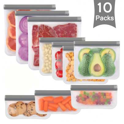 5/10packs Reusable Ziplock Bags , Leakproof Reusable Freezer Bags,  Reusable Food Storage Bags For Lunch Marinate Food Travel - Gallon Bag /Snack Bag / Sandwich Bags