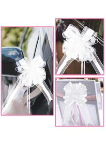 10 pièces - Fleur de ruban à tirer pour voiture de mariage, décoration pratique d'emballage-cadeau Fleur blanche 3D, fleur de décoration de poignet de mariée et de demoiselle d'honneur pour thème de mariage DIY, fleur de fixation de rideau, de nappe, de bonbons, de panneau, d'emballage-cadeau de fête d'anniversaire de mariage, de décoration de chambre, de Noël, de Thanksgiving, fournitures de décoration artisanale DIY