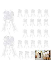 10 pièces - Fleur de ruban à tirer pour voiture de mariage, décoration pratique d'emballage-cadeau Fleur blanche 3D, fleur de décoration de poignet de mariée et de demoiselle d'honneur pour thème de mariage DIY, fleur de fixation de rideau, de nappe, de bonbons, de panneau, d'emballage-cadeau de fête d'anniversaire de mariage, de décoration de chambre, de Noël, de Thanksgiving, fournitures de décoration artisanale DIY