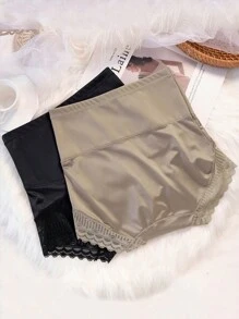 2 buc/Set Slip de damă cu talie înaltă din dantelă multicoloră fără cusături