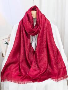 1件装女士闪亮金属佩斯利提花头巾节日披肩围巾，带开放式流苏