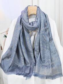 1件装女士闪亮金属佩斯利提花头巾节日披肩围巾，带开放式流苏