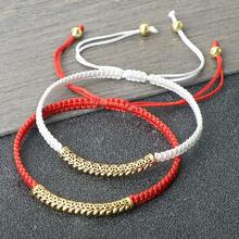 1pc Vintage Handmade Braided Bracelet Charm Gold Color Bend Adjustable Size Red Rope Bangles Women Men Prayer Wrist Jewelry - Red - View 2