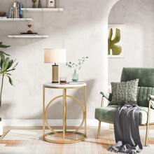 Tribesigns Modern Circular End Table, 20" Side Table Coffee Stand, Cocktail Table With Distinctive Gold O-Shaped Base, Midcentury Decorative Table Nightstand For Living Room Bedroom - Bạch kim - Xem 3