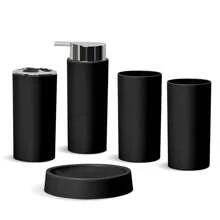 Bathroom Accessories Set 6 Pieces - Trash Can, Toothbrush Holder, Toothbrush Cup, Soap Dispenser, Soap Dish, Toilet Brush Holder - Modern Bathroom Decor Set Birthday, Housewarming, Holiday Gift Set,Christmas Gift Set,(Beige, Black, White, Gray)