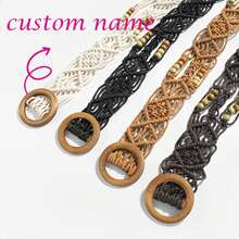 1pc Woven Bohemian Style Casual Elegant Holiday Waist Belt, Wooden Beaded Knotted Waist Rope, Suitable For Daily Wear, Travel, Beach, Party, Birthday Gift, Customized Name Belt - Small Round Wooden Buckle Wooden Bead Belt - View 1