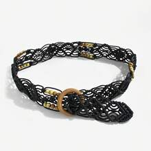 1pc Woven Bohemian Style Casual Elegant Holiday Waist Belt, Wooden Beaded Knotted Waist Rope, Suitable For Daily Wear, Travel, Beach, Party, Birthday Gift, Customized Name Belt - Small Round Wooden Buckle Wooden Bead Belt - View 6