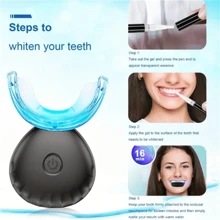 Teeth Whitening Set, Home Teeth Whitening Set, With LED Light Accelerator, With 16 LED Light Beads, 4 Teeth Whitening Gel Pen Set Father's Day Gift 400mAh - Black - View 3
