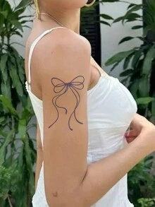 1 件可洗临时纹身，简约紫色丝带蝴蝶结设计，适合时尚用户 - 紫色 - 查看 9