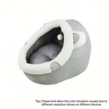 灰色半封閉式寵物屋,貓狗床,可拆卸寵物小型和中型犬舍,全年適用的墊子 - 灰色 - 查看 17