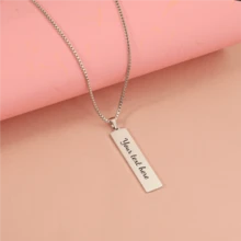 Custom Rectangle Titanium Steel Pendant Necklace Luxury Graduation Gifts For Her Couples Girlfriend Personalized Flower Name Bar Stainless Steel Pendant Necklace Personalized Gift Delicate Engraved Mother Daughter Wedding Birthday Graduation Bridesmaid