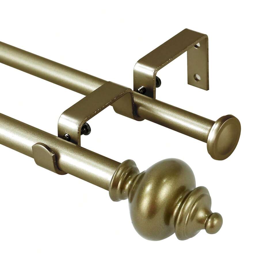 Double Curtain Rods, Double Curtain Rods For 28"-48"/48"-84"/84"-120 Window Telescoping Double Decorative Drapery Rods With Round Urn Finials, 5/8 Inch Front And 1/2 Inch Back Double Rod Curtain Rods - antikt guld - Visa 1
