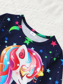 BrownBark Bộ 2 món/Bộ áo dài tay và quần dài in hình ngựa, sao, mặt trăng dễ thương nhiều màu sắc cho bé gái, trang phục mặc nhà thoải mái và đáng yêu cho mùa xuân và mùa thu - Nhiều màu - Xem 4