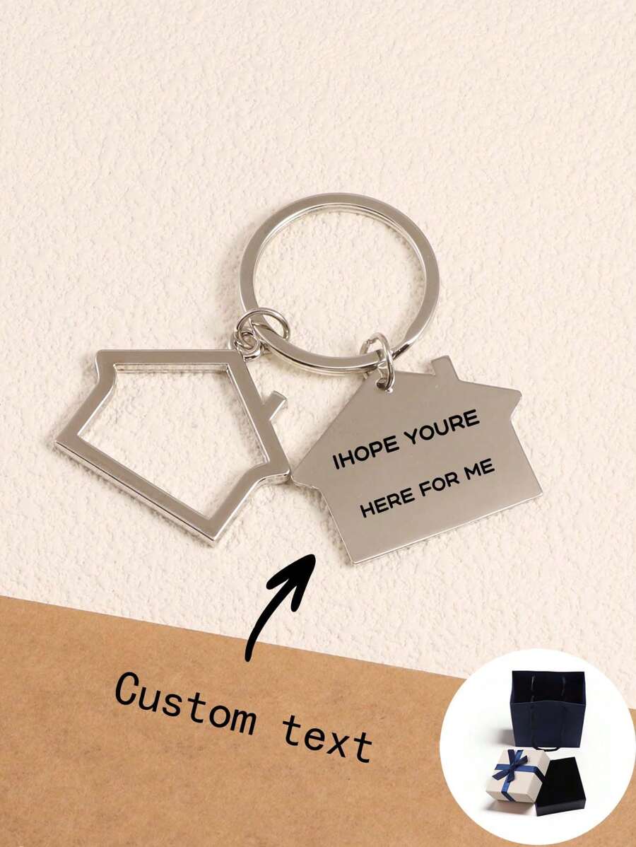 Llavero personalizado con forma de casa, personalizado con nombre, lema, ubicación, fecha para cumpleaños, reunión familiar, aniversario, Día de San Valentín, regalo para mamá, papá, novio, novia