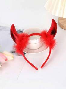 1pc Fashionable Devil Horn Headband Holiday Party Animal Headpiece With Sequin & Feather Witch,Hairband,Hair Hoop Headbands Hair Accessories Head Accessories - Multicolor - View 12