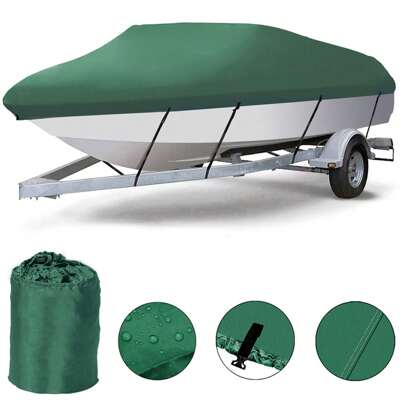 11ft-22ft 210D Heavy Duty Boat Cover Fits V-Hull Fish&Ski Boat All Weather Resistant With Storage Bag  Buckle Straps