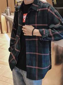 Camisa de manga larga a cuadros en dos tonos Top informal para el día a día Camisas para hombre - Verde - Ver 1