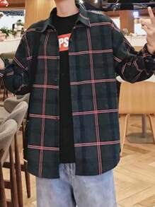 Camisa de manga larga a cuadros en dos tonos Top informal para el día a día Camisas para hombre - Verde - Ver 3