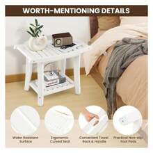 2-Tier Shower Bench, Spa Bath Shower Stool With Curved Seat, 2 Easy-To-G Handles, Storage Shelf & Non-Slip Foot Pads, Waterproof Shower Chair For Bathroom, Living Room, Entryway, White