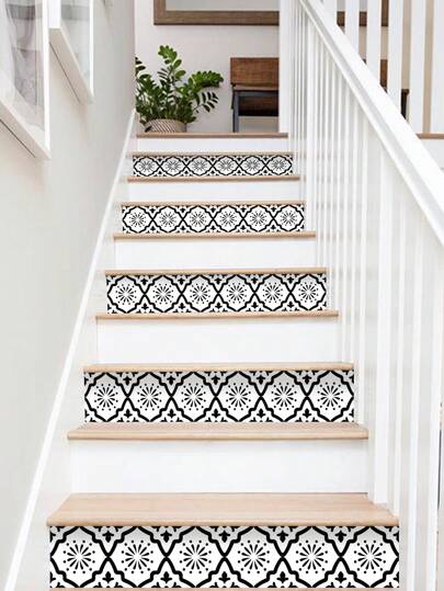 SUPSTICKER 1 Roll Bohemian Motif Home Decor Staircase Stickers, Thickened Waterproof Wear-Resistant Peel And Stick Removable, Can Be Used For Staircase Decor, Living Room Bedroom Decor,Counter Flooring Home Remodeling Renovation Beautification Stickers 41.73x6.97inch Floor Tiles Floor Tiles Self Adhesive Floor Tiles Peel Stick Living Room Decor Kitchen