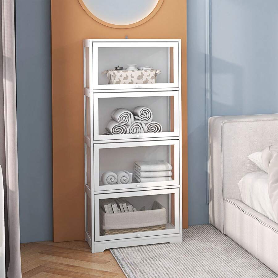 HOMCOM Vitrina de Coleccionista de 4 Niveles Armario Auxiliar con Puertas Abatibles de Acrílico Anti-vuelco Vitrina para Estudio Dormitorio Oficina 59x30x139 cm Blanco - Blanco - Ver 1