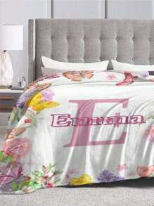 1pc Personalized Flannel Blanket, Soft & Thick Throw Blanket For Sofa, Living Room, Bedroom Home Decor, Suitable For All Seasons, Great Gift For Family & Friends