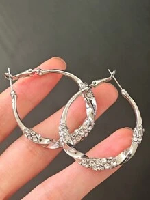 1 Pair Twist Crystal Ring Hoop Earrings, Fashion Statement Earrings For Women