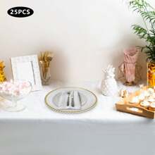 Clear Charger Plates Table Round Charger Plates Elegant Dinner Charger Plates Gold Line For Banquets 25 Pcs - Clear - View 1
