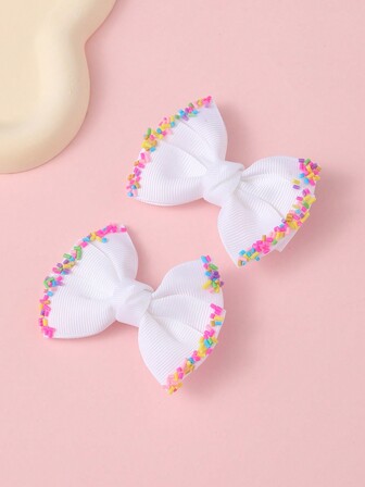 2 件/卡糖果色可爱女士发夹 - 优雅简约蝴蝶结发夹，万圣节配饰