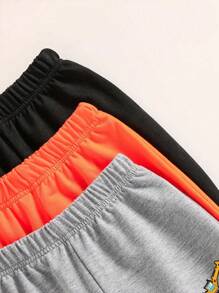 3 条装小男孩卡通恐龙、熊和汽车印花休闲运动裤，舒适慢跑裤，适合春/夏/秋季 - 彩色 - 查看 3