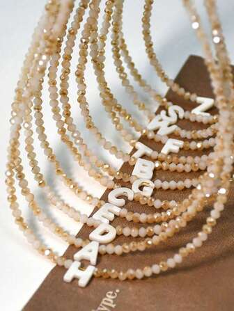 1pc European And American Style Letter Pendant Collarbone Necklace With Crystal Beaded Chain, Super Shiny And Exquisite Letter And Daisy Bead Necklace, AccessoriesGift For Women.Suitable For Thanksgiving And Christmas Gifts.