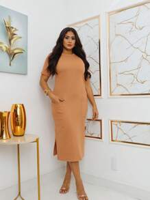 Gabi Dress - Midi Model In Premium Line Sweatshirt. - Lạc đà - Xem 7