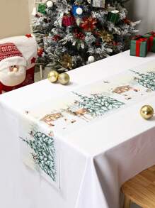 1 件 35*180 厘米圣诞快乐桌旗，水彩鹿树雪花圣诞桌旗桌布，家庭圣诞装饰品 2024 圣诞节桌旗季节性冬季节日厨房餐桌装饰，圣诞节 - 彩色 - 查看 5