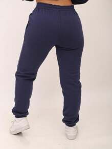 Women's Flannel Sweatshirt And Pants Set - 藏蓝色 - 查看 4