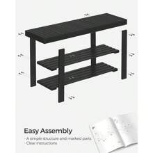 SONGMICS Shoe Rack Bench, 3-Tier Bamboo Shoe Storage Organizer, Entryway Bench, Holds Up To 286 Lb, 11.3 X 27.6 X 17.8 Inches, For Entryway Bathroom Bedroom, Black ULBS04H - màu đen - Xem 6