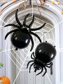 2pcs/Set Halloween Black Spider Balloons, Halloween Spider Balloons Decor, Black Spider Foil Balloons, Halloween Party Supplies, Birthday Party Decorations, Scary Atmosphere Decor, Halloween Indoor & Outdoor Decorations, Christmas